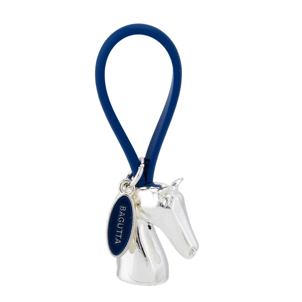PORTACHIAVI CAVALLO ARGENTATO GANCIO IN SILICONE BLU